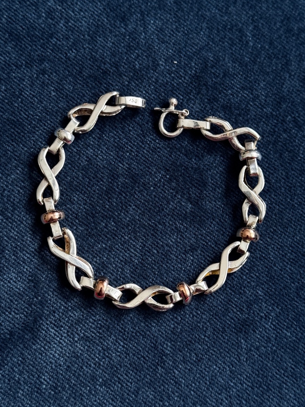 Vintage 950 Sterling Silver & 18K Yellow Gold Infinity Link Two tone Bracelet
